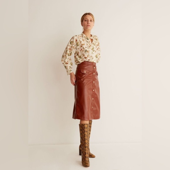 No 6 - Elizabeth Snap Front Skirt in Sienna Crinkle Patent Leather Size XS 24” - Picture 3 of 11